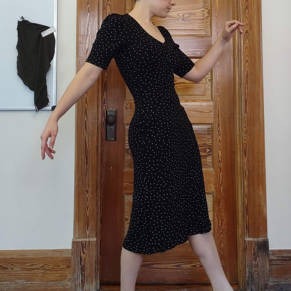 Polka Dot Fitted Black Dress | Mauvette